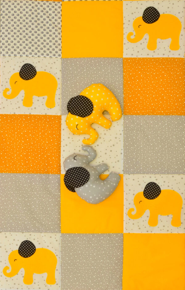 patchworková deka žlutý a šedý slon